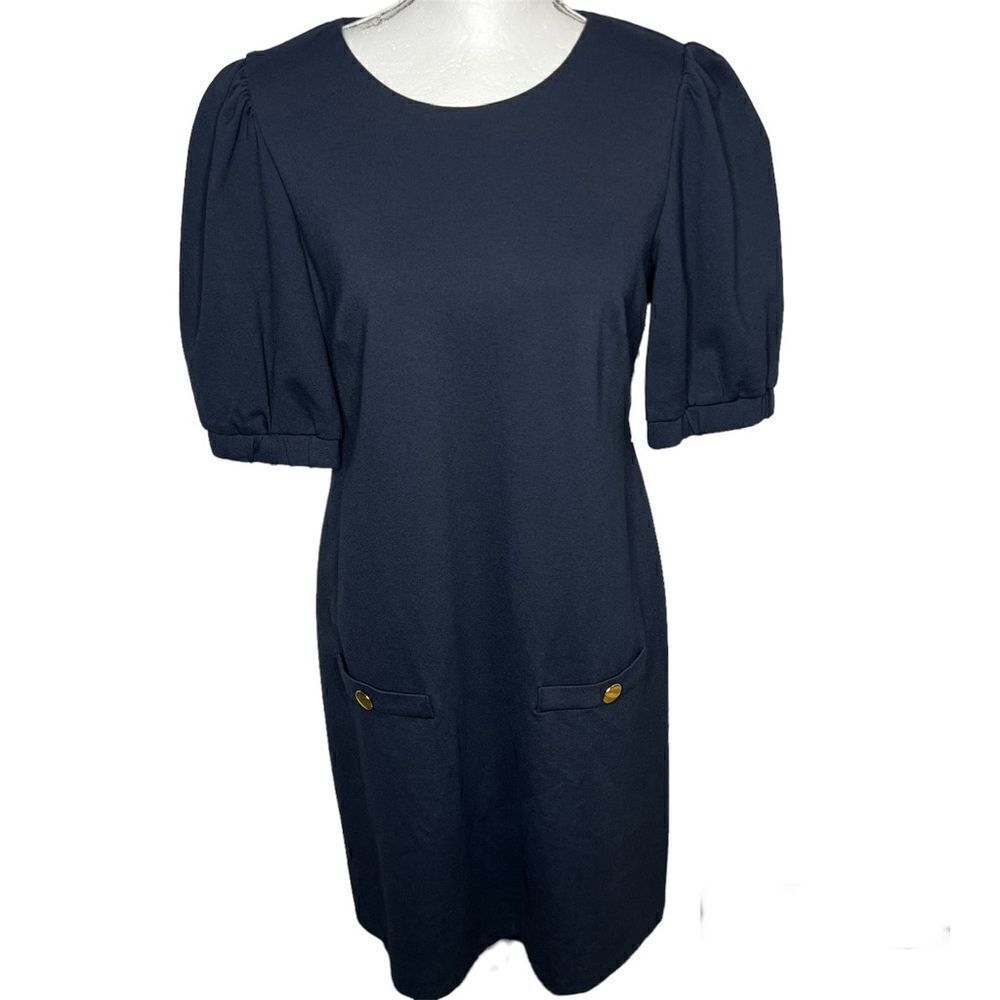 New! Eliza J Knee Length  Short Sleeve Navy Blue Dress Sz 8 Business, Church